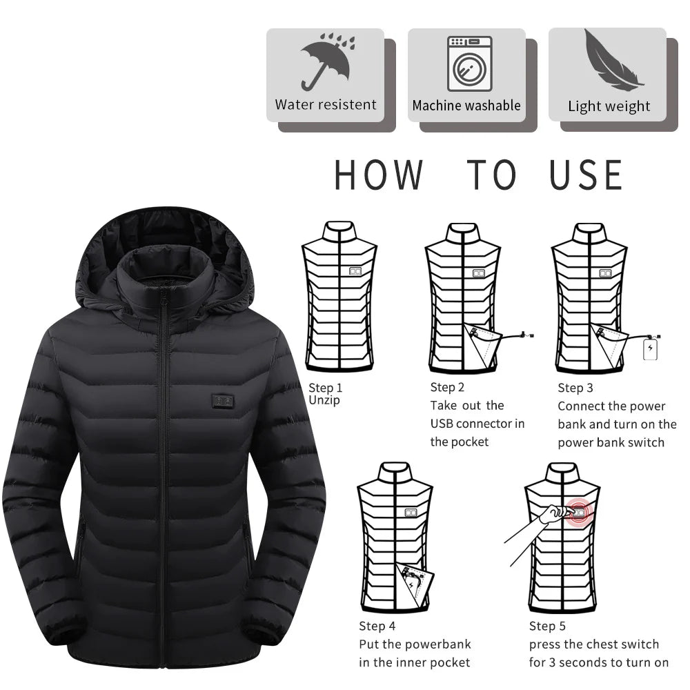 Ladies' Warm Padded Jacket with Dual-Mode Control and USB Power