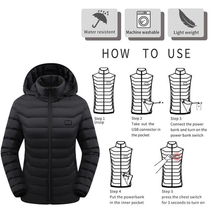 Ladies' Warm Padded Jacket with Dual-Mode Control and USB Power